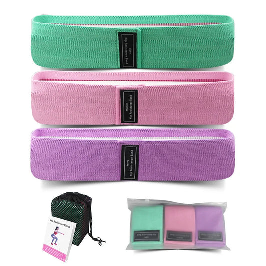 Green-Pink-Purple Fabric Resistance Bands Set - 3 Levels