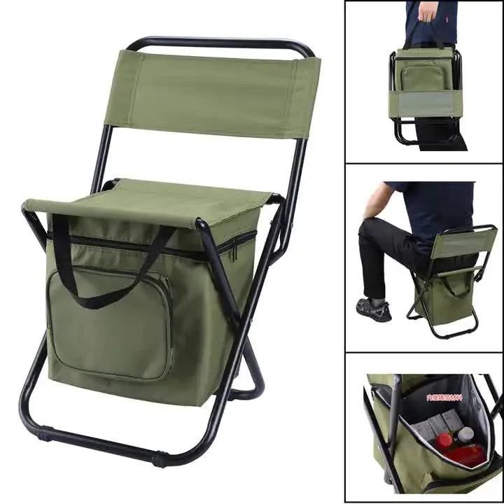 Green Portable 3-in-1 Folding Camping Chair with Storage