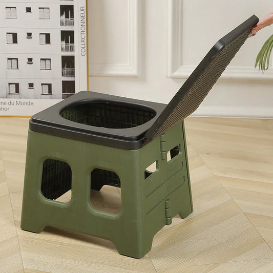 Green Portable Folding Outdoor Toilet with Lid - Heavy Duty