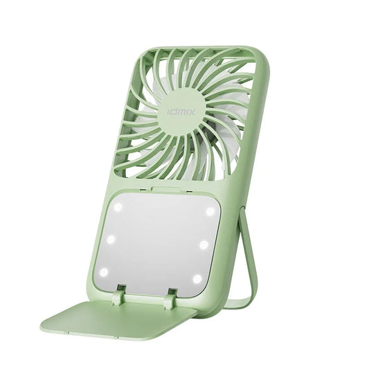 Green Portable Handheld Fan with Makeup Mirror - USB