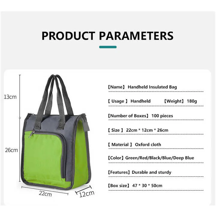 Green Portable Insulated Lunch Bag for Office Picnic