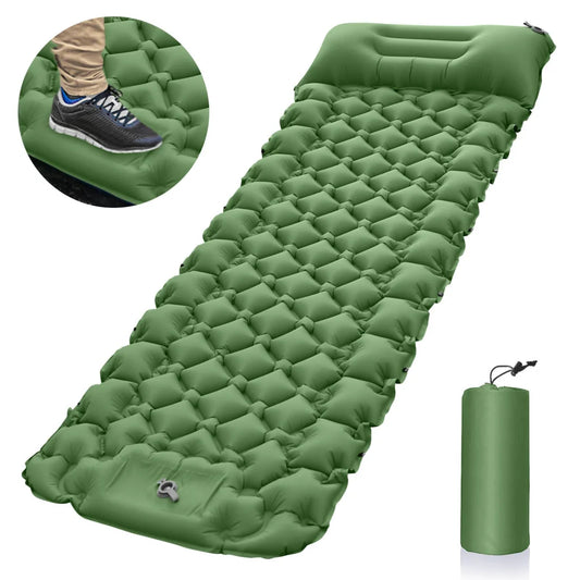 Green Portable Outdoor Inflatable Mat - Foot-Operated