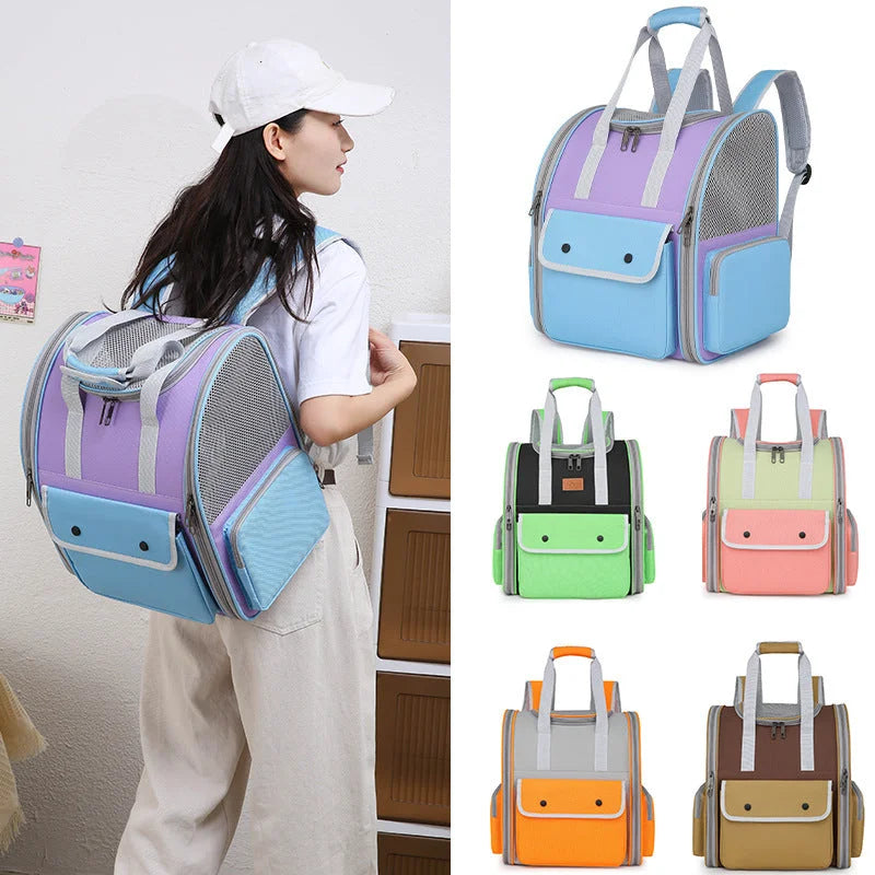 Green Portable Pet Carrier Backpack - Spacious Breathable