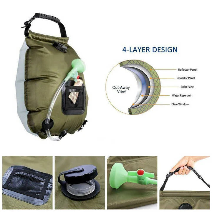 Green Portable Solar Camping Shower Bag Foldable 20L