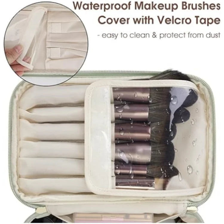 Green PU Leather Large Capacity Makeup Bag - Waterproof &