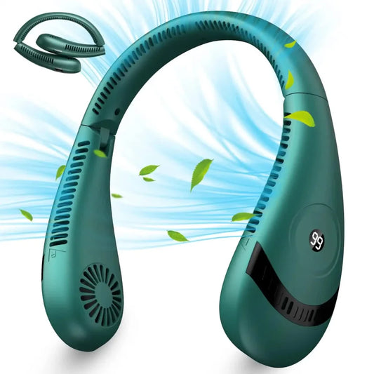 Green Rechargeable 5000mAh Portable Neck Fan with 3-Speed