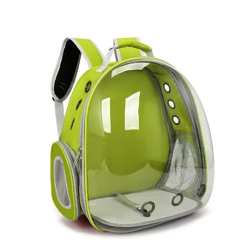 Green Red Pet Carrier Backpack with Transparent Window