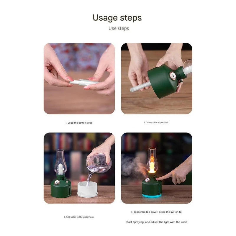 Green Retro Kerosene Lamp Humidifier - Rechargeable Cool