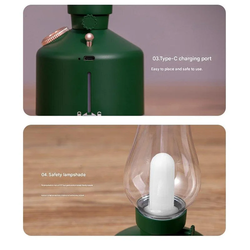 Green Retro Kerosene Lamp Humidifier - Rechargeable Cool