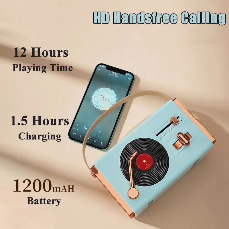 Green Retro Record Player Style Bluetooth Speaker