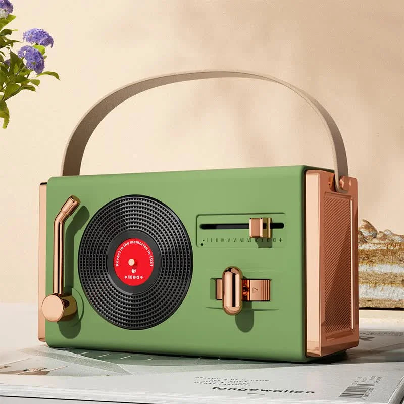 Green Retro Record Player Style Bluetooth Speaker