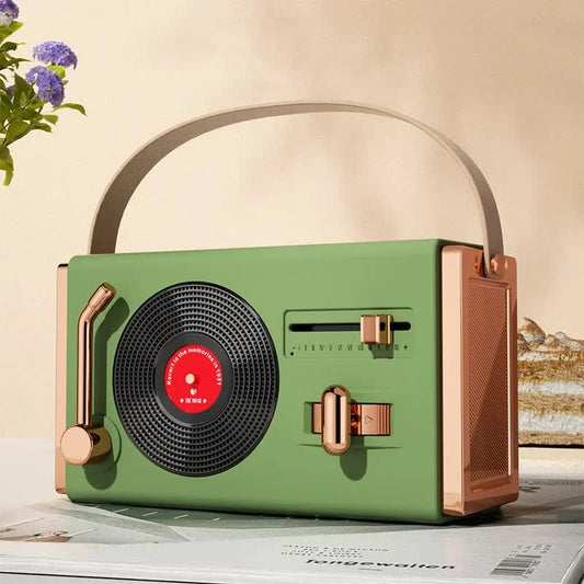 Green Retro Record Player Style Bluetooth Speaker