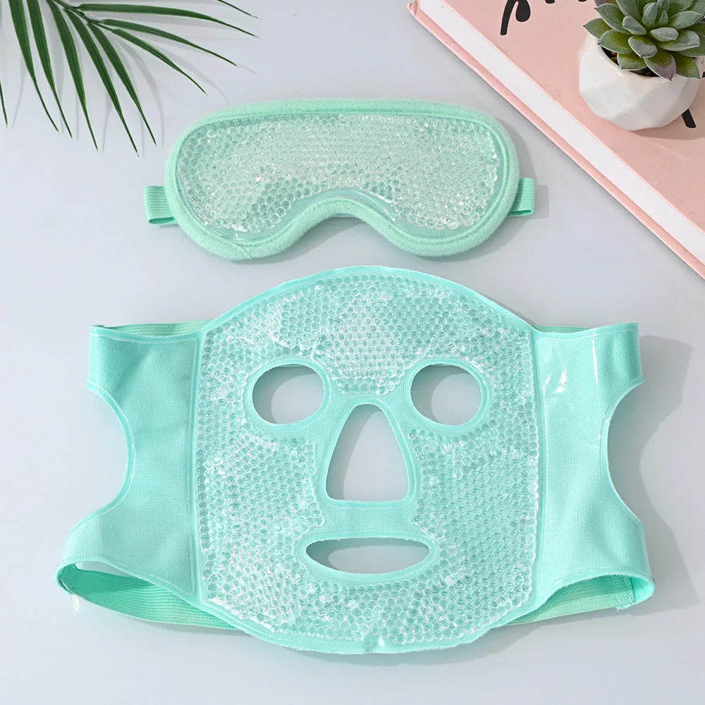 Green Reusable Cooling Gel Bead Face Mask and Eye Mask Set