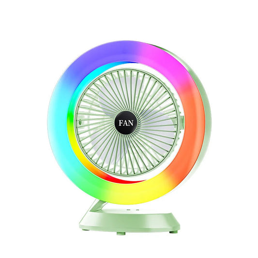 Green RGB Desktop Fan - USB Rechargeable 3-Speed 180°