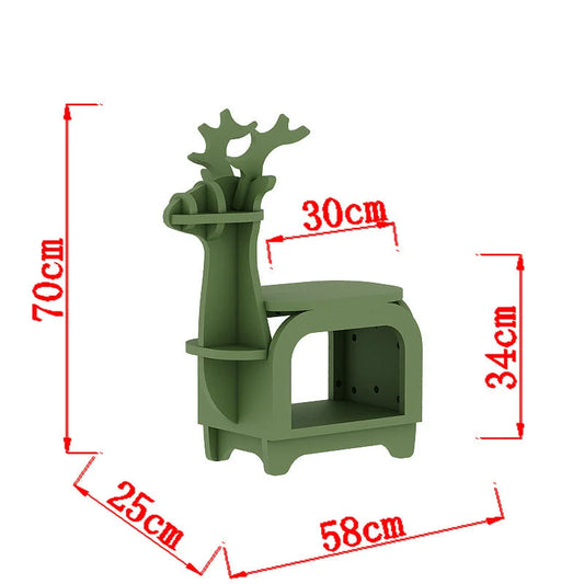 Green Small Creative Reindeer-Shaped Solid Wood Bookshelf