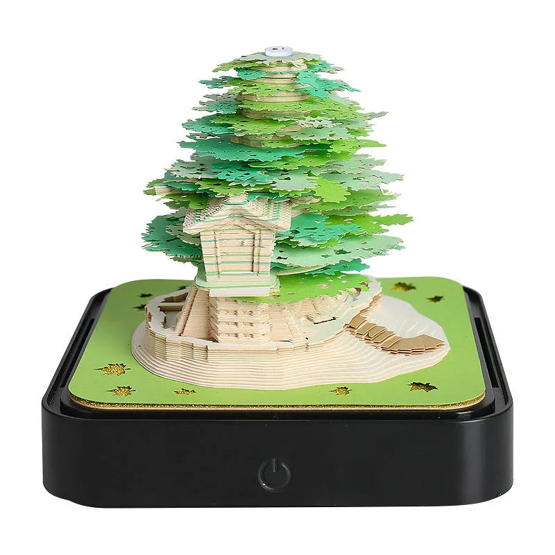 Green Tree House Blossom 3D Paper Sculpture Night Light