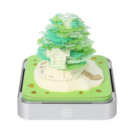Green Tree House Blossom 3D Paper Sculpture Night Light