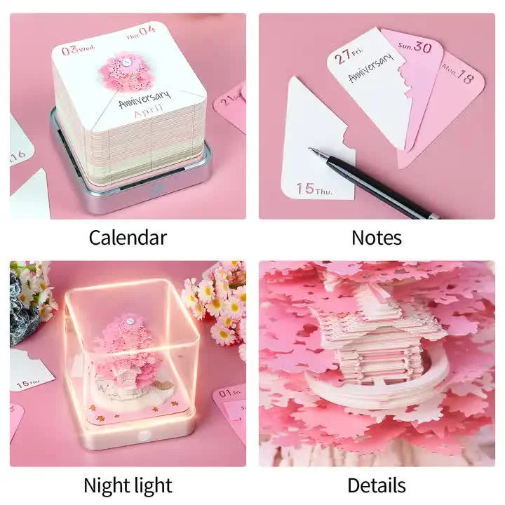 Green Tree House Blossom 3D Paper Sculpture Night Light