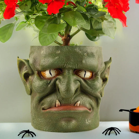 Green Unique Goblin Head Planter Pot Resin Monster