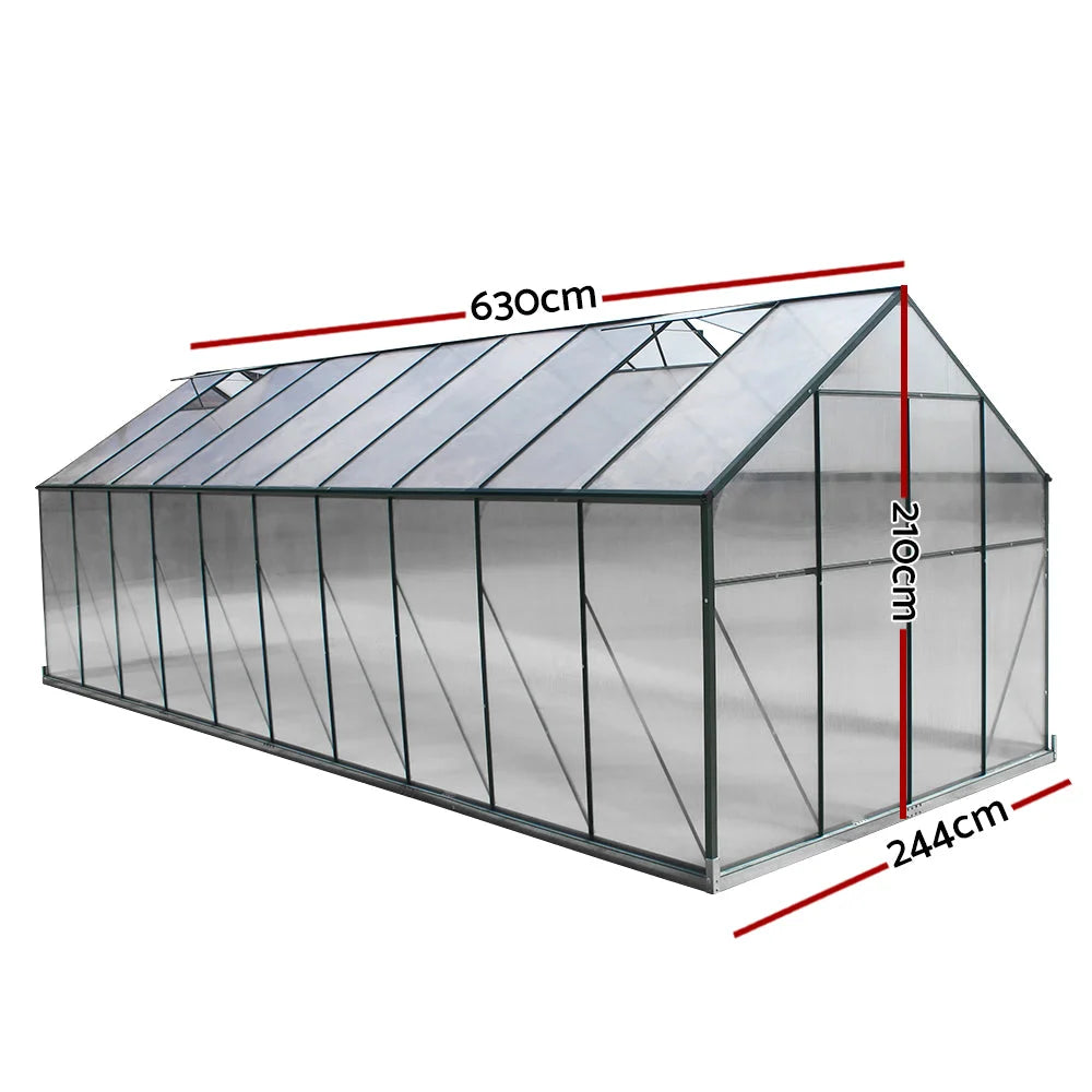 Greenhouse Aluminium 6.3x2.44x2.1M Polycarbonate Garden
