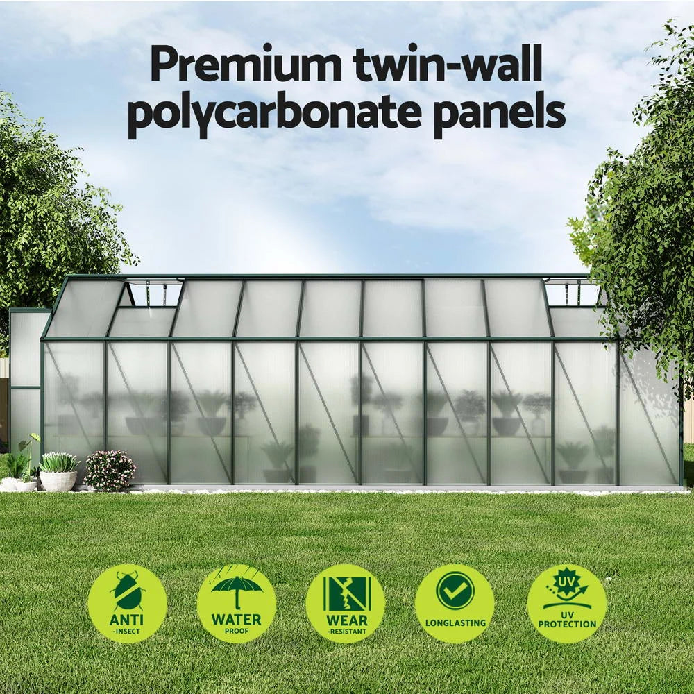 Greenhouse Aluminium 6.3x2.44x2.1M Polycarbonate Garden