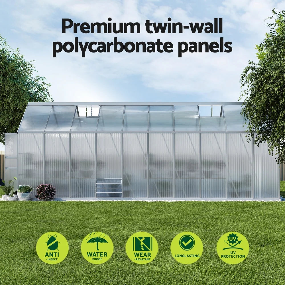 Greenhouse Aluminium Large Garden Shed 6X2.4M