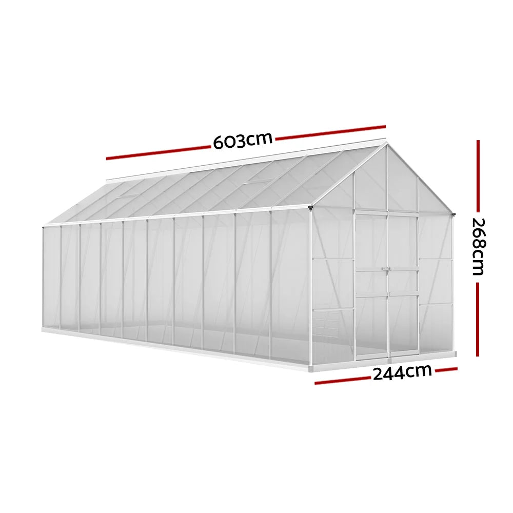 Greenhouse Aluminium Large Garden Shed 6X2.4M