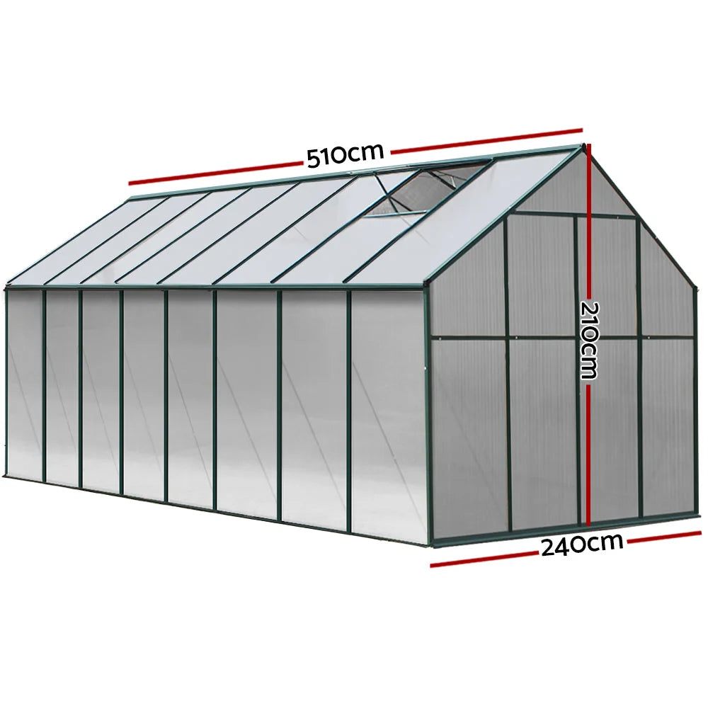Greenhouse Aluminium Polycarbonate 5.1x2.44x2.1M Garden Shed
