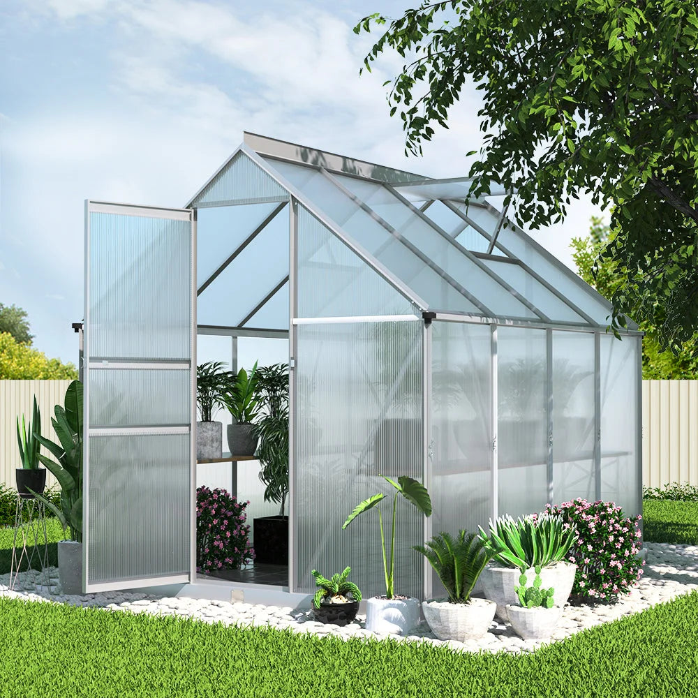 Greenhouse Aluminium Polycarbonate Garden Shed - 2.4x1.9M