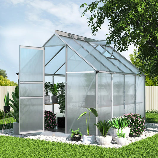 Greenhouse Aluminium Polycarbonate Garden Shed - 2.4x1.9M