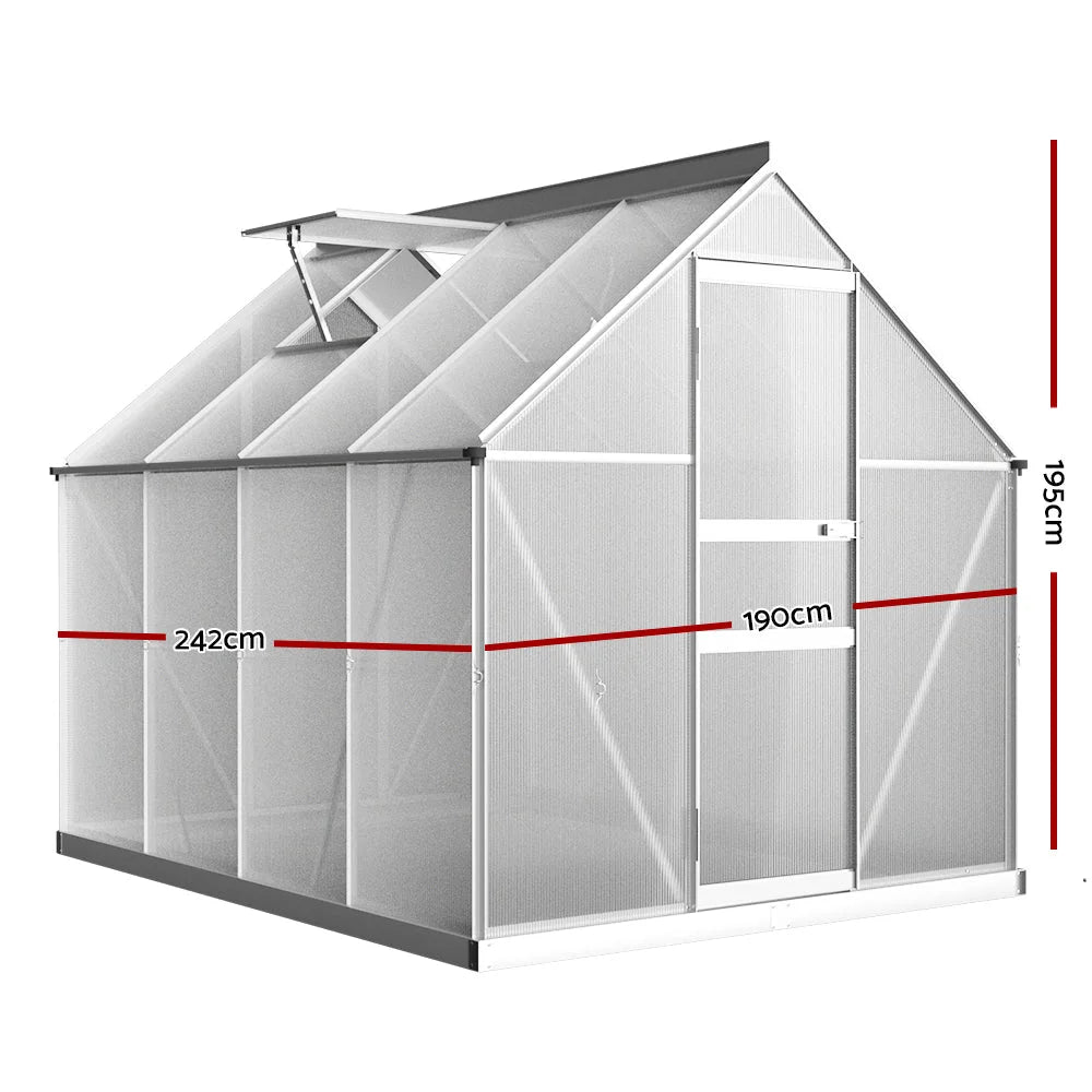 Greenhouse Aluminium Polycarbonate Garden Shed - 2.4x1.9M