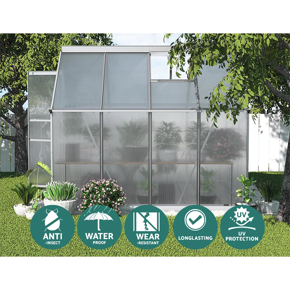 Greenhouse Aluminium Polycarbonate Garden Shed - 2.4x1.9M