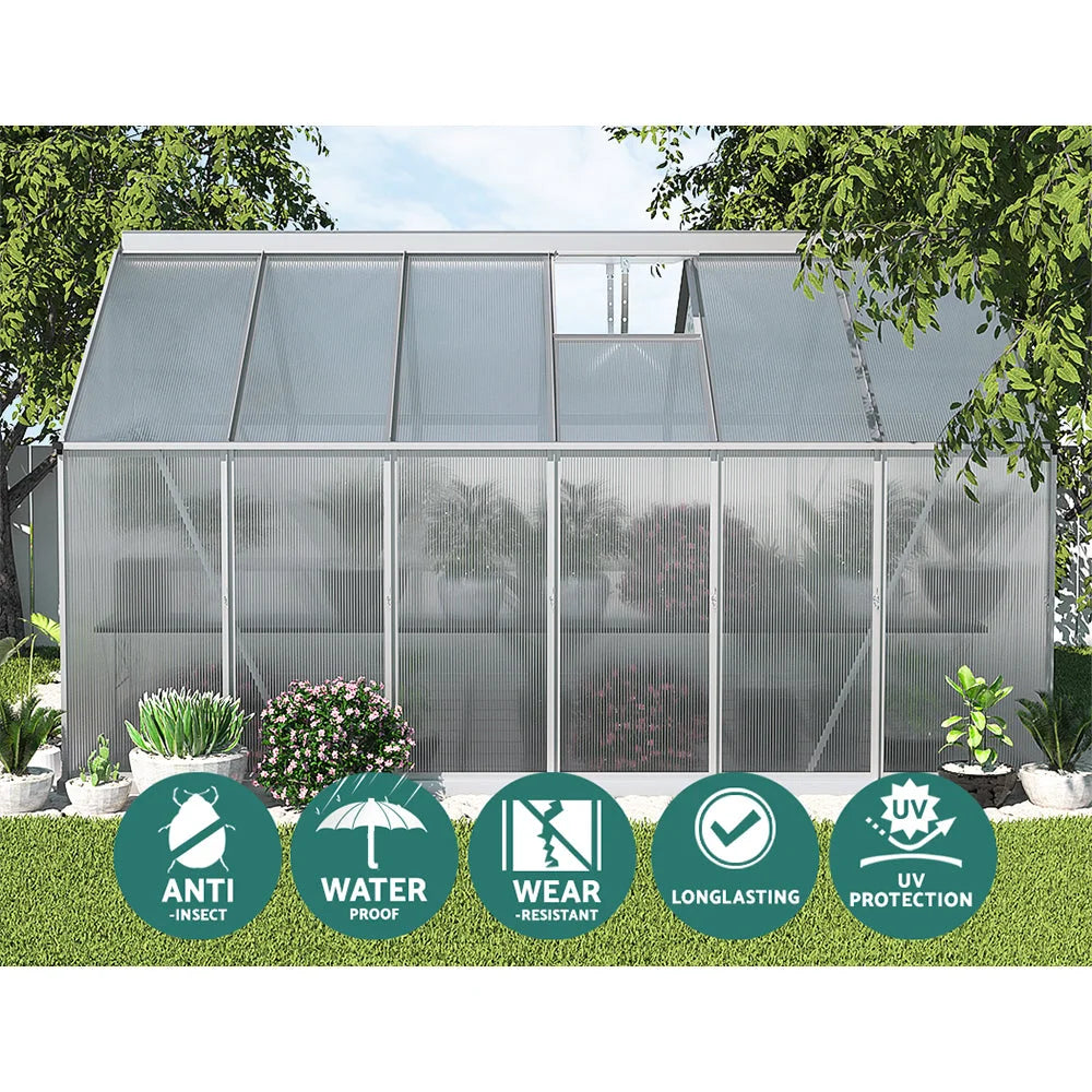 Greenhouse Aluminium Polycarbonate Garden Shed - 3.6x2.5M