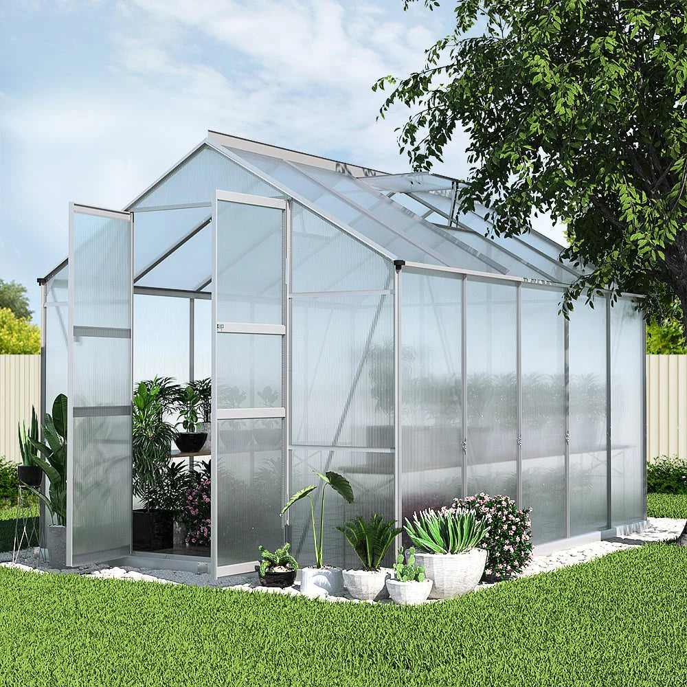 Greenhouse Aluminium Polycarbonate Garden Shed - 3x2.5M