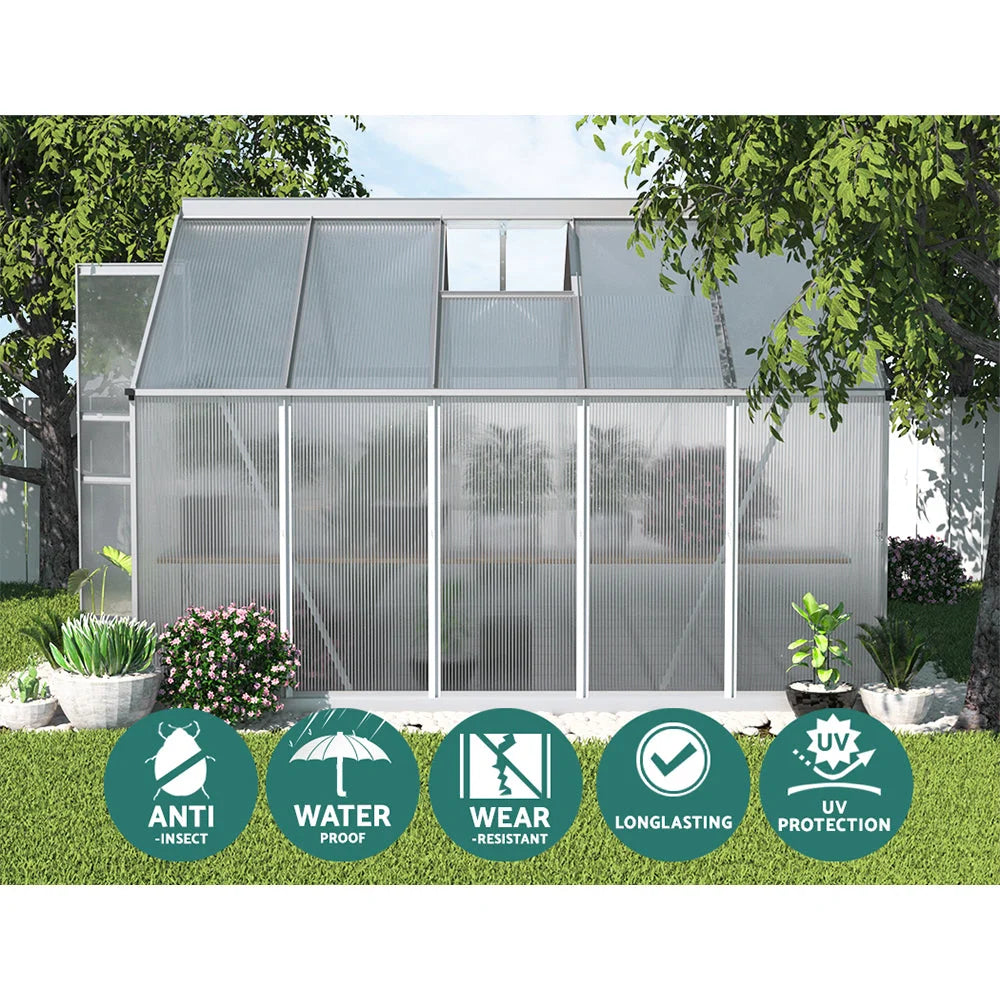 Greenhouse Aluminium Polycarbonate Garden Shed - 3x2.5M