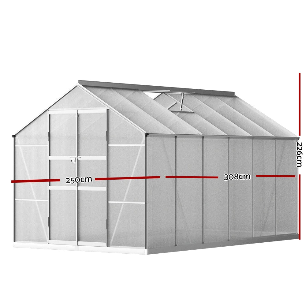 Greenhouse Aluminium Polycarbonate Garden Shed - 3x2.5M