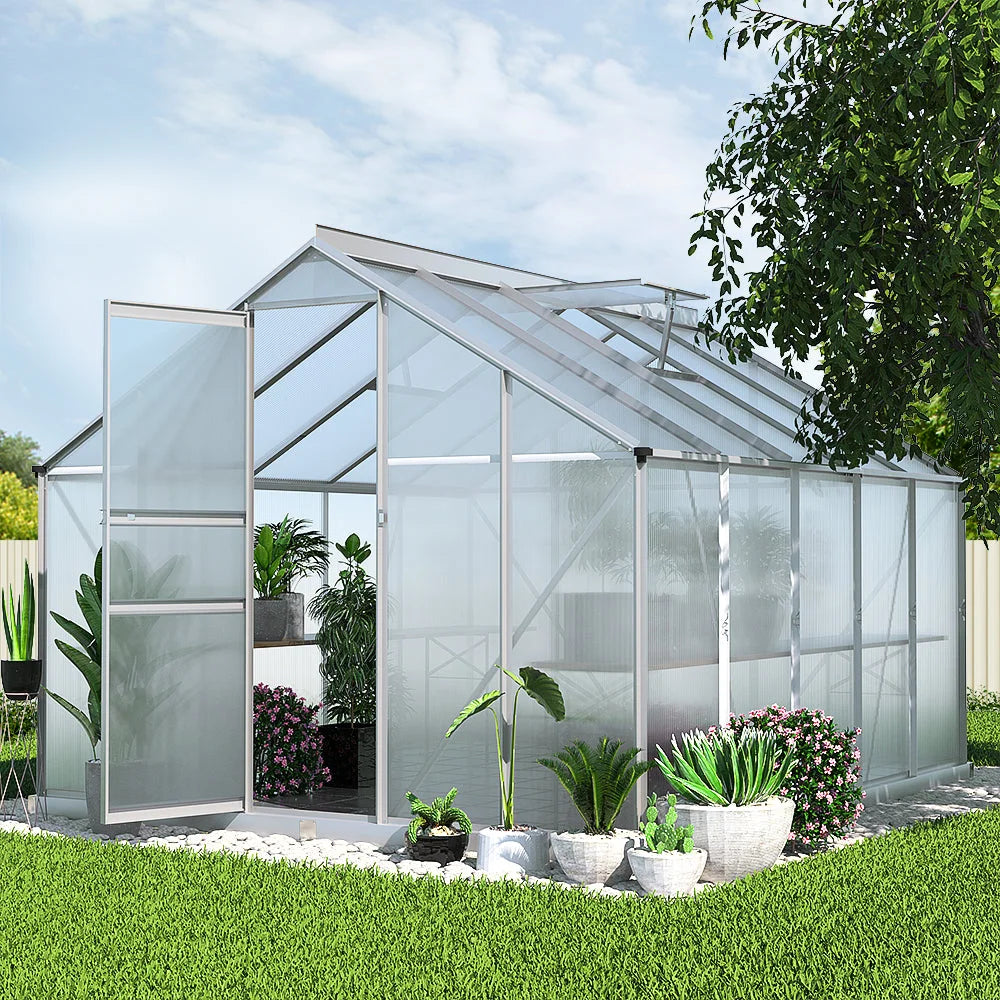 Greenhouse Aluminium Polycarbonate Garden Shed - 3x2.5M