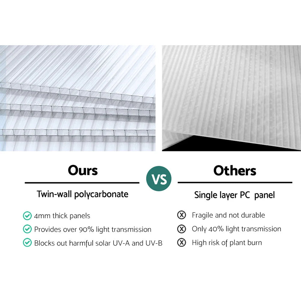 Greenhouse Aluminium Polycarbonate Garden Shed - 3x2.5M