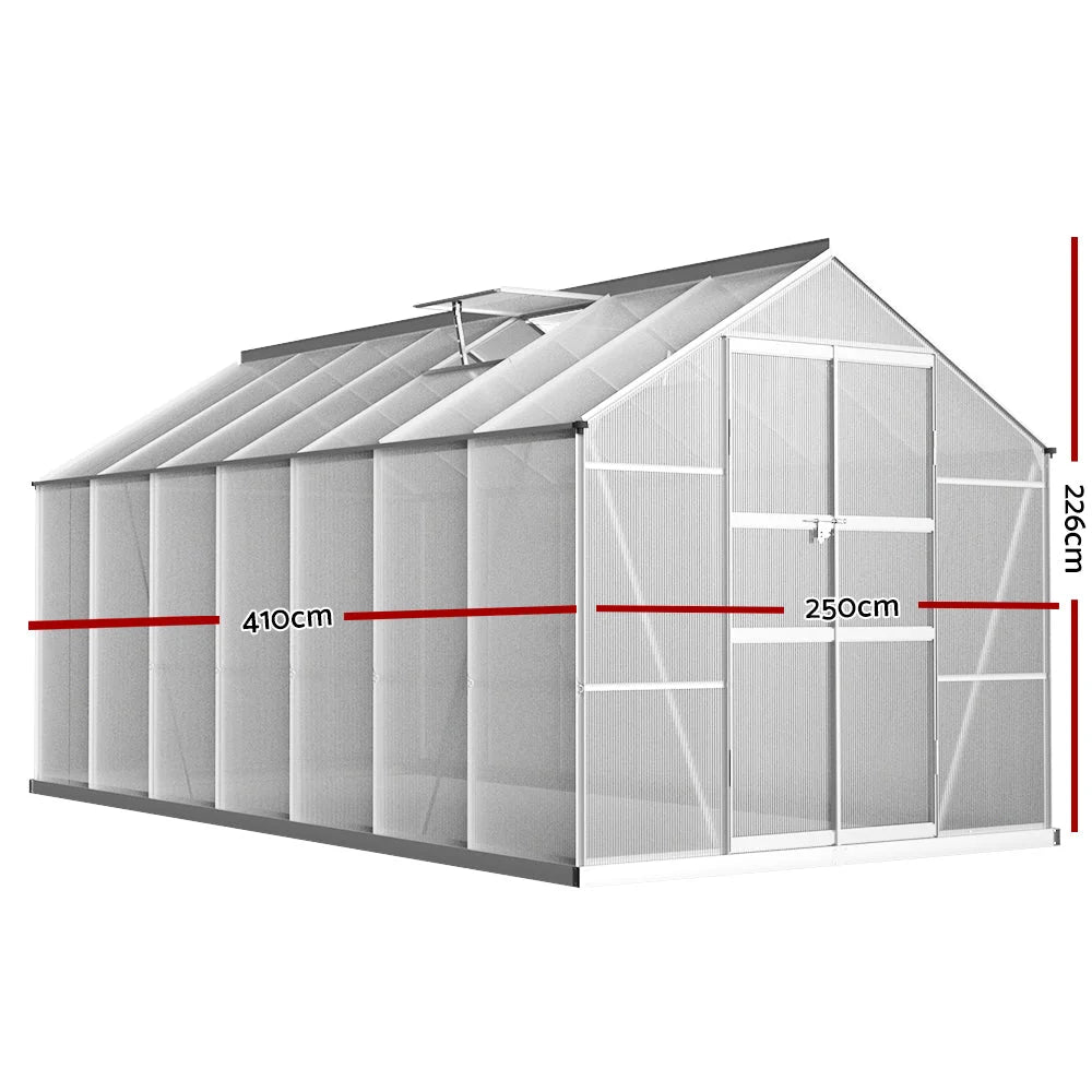 Greenhouse Aluminium Polycarbonate Garden Shed - 4.1x2.5M