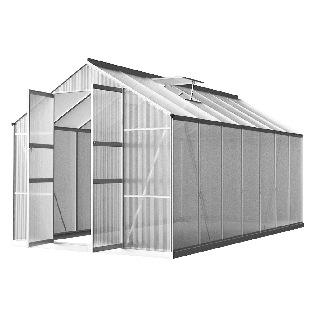 Green aluminium 1x2 greenhouse with zip door and covered growing space