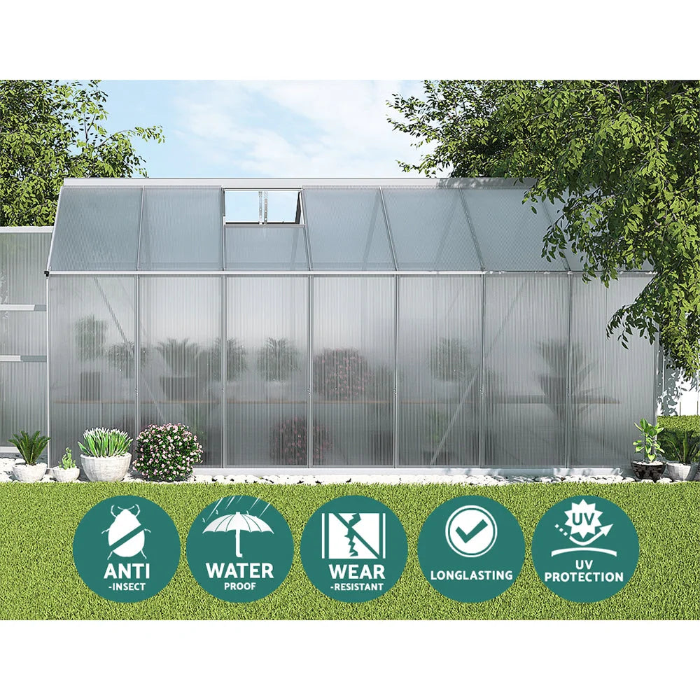 Greenhouse Aluminium Polycarbonate Garden Shed - 4.1x2.5M