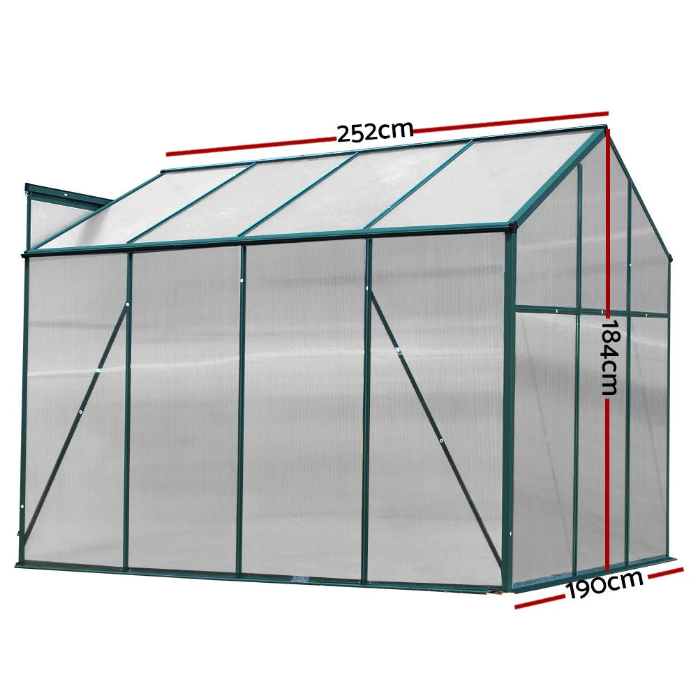 Greenhouse Aluminum Garden Shed Polycarbonate 2.52x1.9M