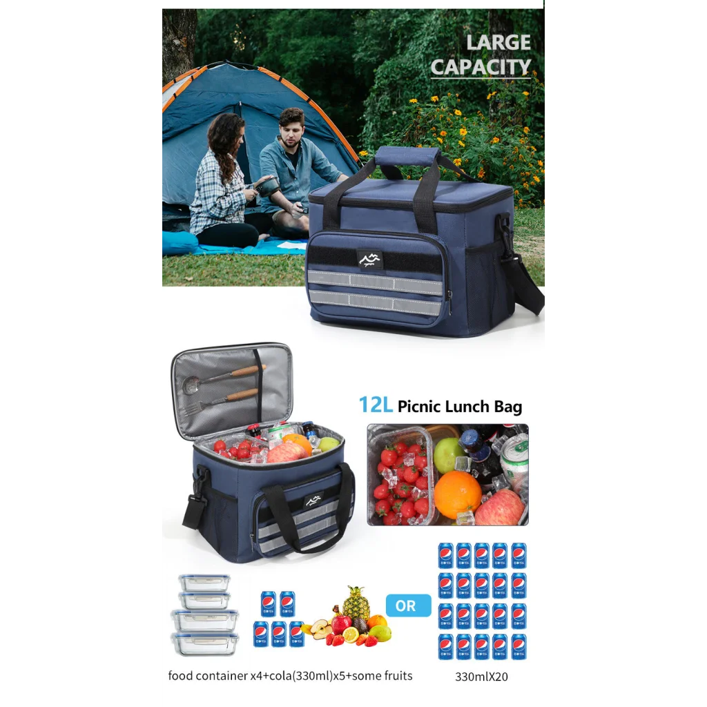 Grey 18L Large Capacity Outdoor Insulated Cooler Bag