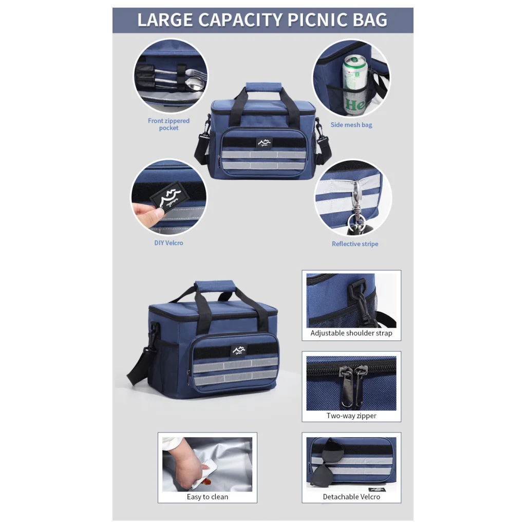 Grey 18L Large Capacity Outdoor Insulated Cooler Bag