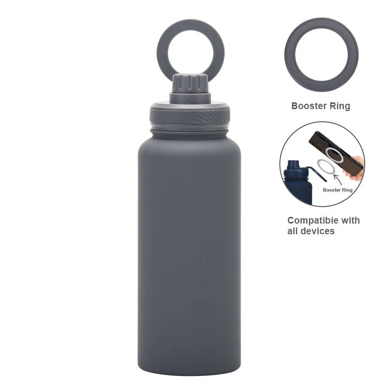 Grey 1L Stainless Steel Water Bottle with Magnetic