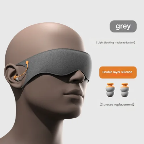 Grey 2-in-1 Blackout Sleep Mask with Integrated Noise