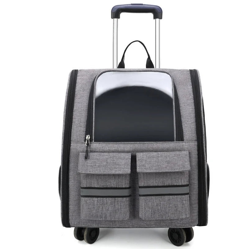 Grey 3-in-1 Pet Carrier: Rolling Backpack with Collapsible