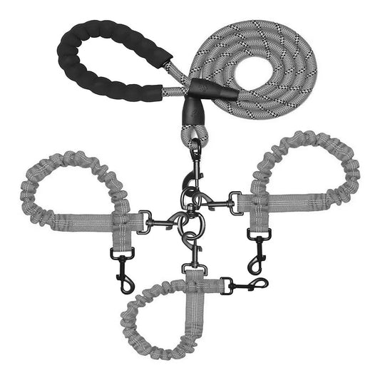 Grey 3-in-1 Tangle-Free Dog Leash for 1-3 Dogs - Heavy Duty
