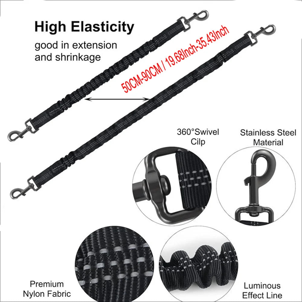 Grey 3-in-1 Tangle-Free Dog Leash for 1-3 Dogs - Heavy Duty