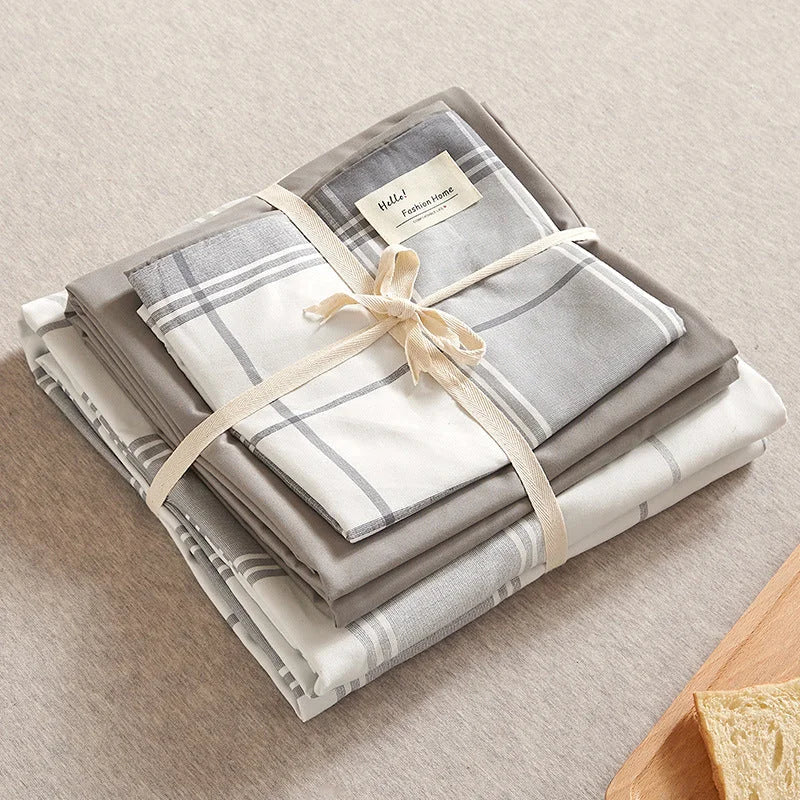 Grey 4-Piece Cotton Bedding Set - Fits 1.5m/1.8m Beds